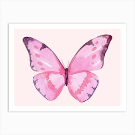 Pink Butterfly Watercolor Painting Art Print