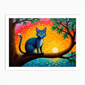 Cat On A Tree mosaics Art Print