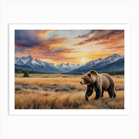 Grizzly Bear Hunting Art Print