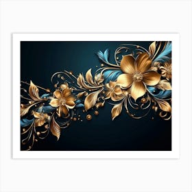 Gold Floral Wallpaper. Luxury Floral Abstract Art Print