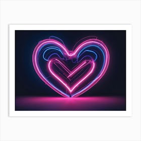 A Glowing, Neon Heart Shape In Shades Of Pink And Blue Against A Dark Background, Creating A Romantic And Futuristic Vibe Art Print