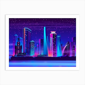 Cityscape At Night - Synthwave Neon City 1 Art Print