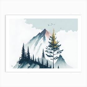 Mountain And Forest In Minimalist Watercolor Horizontal Composition 276 Art Print
