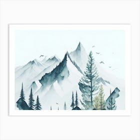 Mountain And Forest In Minimalist Watercolor Horizontal Composition 277 Art Print