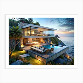 Modern Cliffside Villa With Infinity Pool Art Print