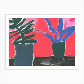 Plants On A Black Table Art Print