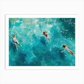 Three People Swimming In The Ocean Art Print