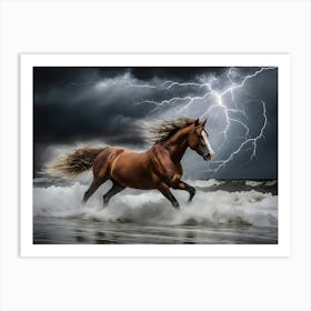 Horse In The Storm - Ai Art Print