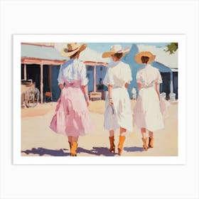 Three Women In Cowboy Hats Art Print