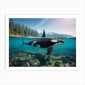 Realistic Photography Of Orca Whale Fin Submerged Out Of The Water Art Print