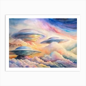 A Glowing Poster Of Lenticular Clouds Stacked Like (1) Art Print