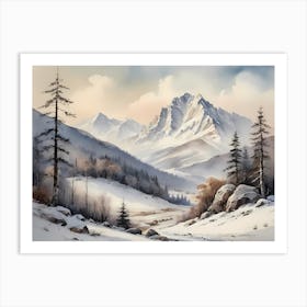 Vintage Muted Winter Mountain Landscape (18) 1 Art Print