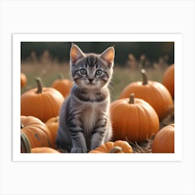 Cute Kitten In A Pumpkin Patch 6 Art Print