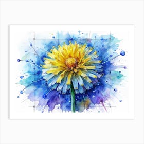 Watercolor Painting Of A Yellow Flower On A Blue Background 1 Art Print