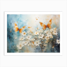 Butterflies On White Flowers Art Print