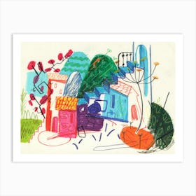 Cozy Summer Village In Bold Colours Art Print