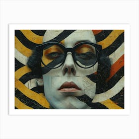 Typographic Illusions in Surreal Frames: Woman With Glasses Art Print