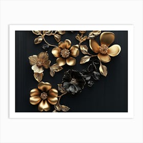 Gold And Black Flowers 4 Art Print