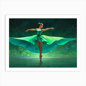 Ballerina In Green Dress Art Print