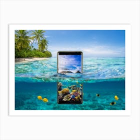 Smartphone Morphing Into A Vibrant Tropical Aquatic Creature Lively Colors Weave Through Its Surfa Art Print