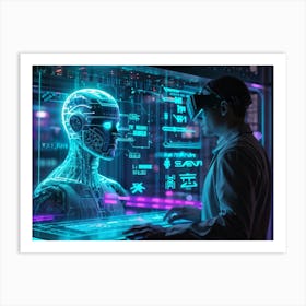 Cyber Interface Showing Neural Connectivity And Artificial Intelligence Fusion Sleek Holographic Pa (1) Art Print