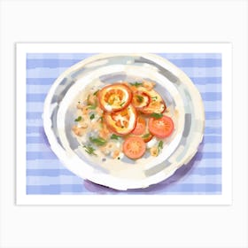 A Plate Of Calamari, Top View Food Illustration, Landscape 1 Art Print