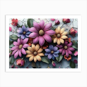 3d Cracked Flowers 1 Art Print