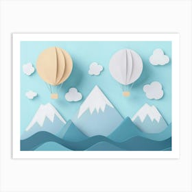 Childish Art With Mountains, Balloons And Clouds Art Print