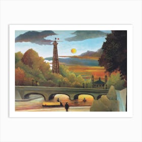 Seine And Eiffel Tower In The Sunset, Henri Rousseau Art Print