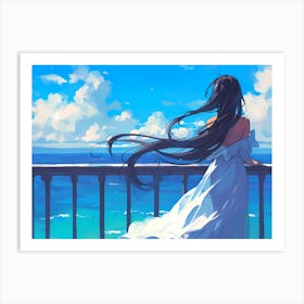 Anime Girl Looking At The Ocean Art Print