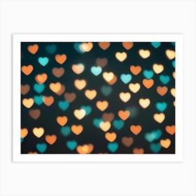 A Blurred Background Of Heart Shaped Lights In Shades Of Teal And Orange, Creating A Romantic And Festive Atmosphere Art Print