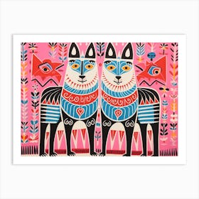 Wolf 4 Folk Style Animal Illustration Art Print