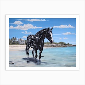 A Horse Oil Painting In Pink Sands Beach, Bahamas, Landscape 2 Art Print