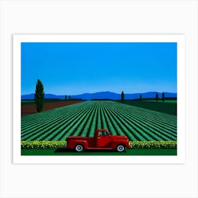 Hiroshi Nagai - Landscape, Red Car Art Print