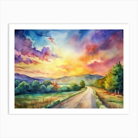 A Peaceful Countryside Road Scene With A Vibrant Art Print