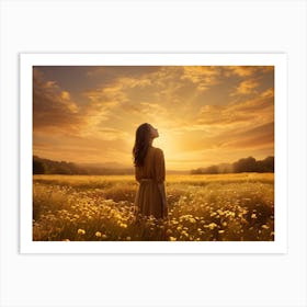 Woman In A Field At Sunset Art Print