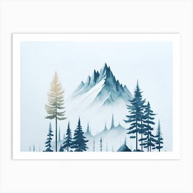 Mountain And Forest In Minimalist Watercolor Horizontal Composition 259 Art Print