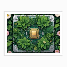 Cpu With Flowers And Plants Growing On It Art Print