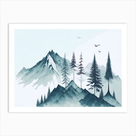 Mountain And Forest In Minimalist Watercolor Horizontal Composition 284 Art Print