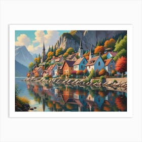 Village By The Lake 1 Art Print