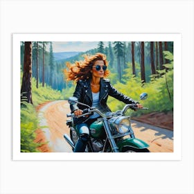 Woman On A Motorcycle 7 Art Print