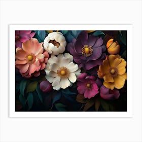 Pattern With Colorful Flowers Leaves 3d Painting 1 Art Print