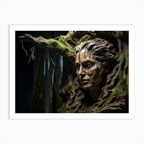 Weathered Wooden Sculpture Human Features Yet To Become Obscured By Time Textures Accentuated By T Art Print