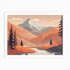 Misty mountains horizontal background in orange tone 97 Art Print