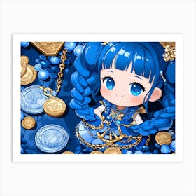 Blue Haired Girl With Coins Art Print