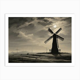 Windmill At Night Art Print