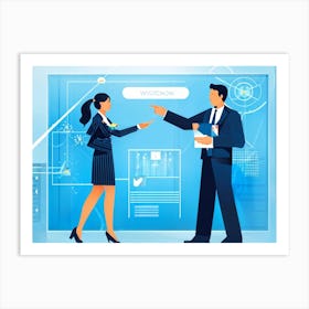 Abstract Concept Art Depicting A Cyberspace Scene Features A Businesswoman And A Man Without Detail (4) Art Print