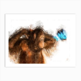 Orangutan And Butterfly Art Print