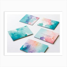 Bundle Of Creative Business Cards Featuring Watercolor Splashes Bursts Of Vibrant Colors In Shades Art Print