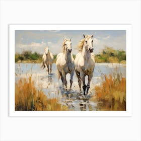 Horses Painting In Camargue, France, Landscape 3 Art Print